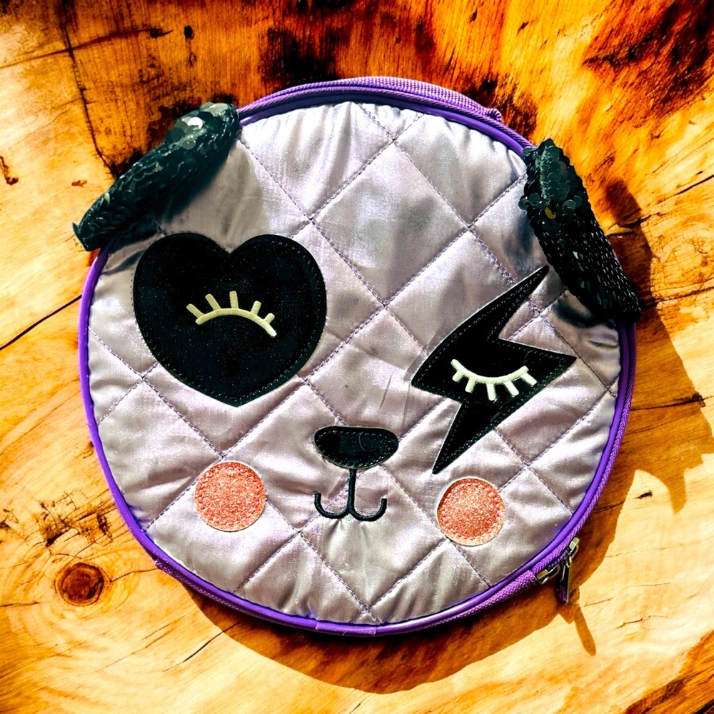 Kids Panda Face Sequined Purple and Black Lunch Box
